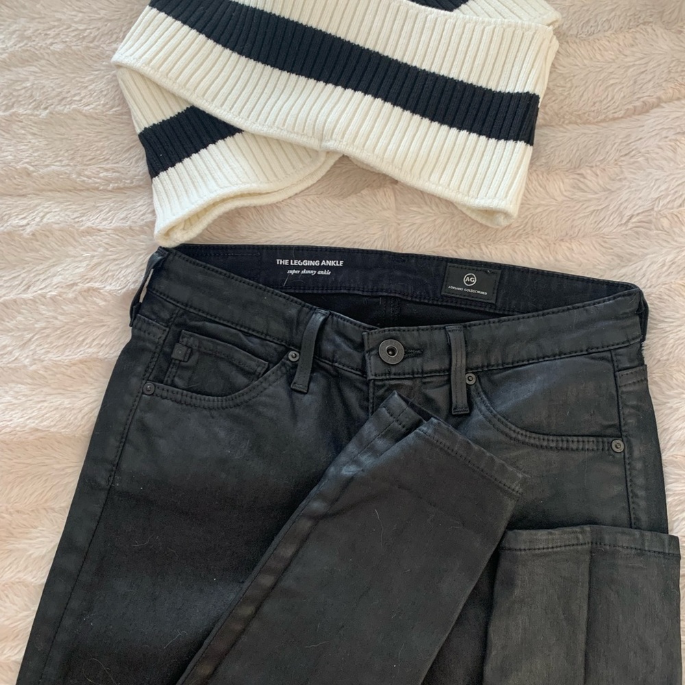 Italian Adriano Goldschmeid Black Ankle Leggings w/ Cropped Crossbody Sweater
